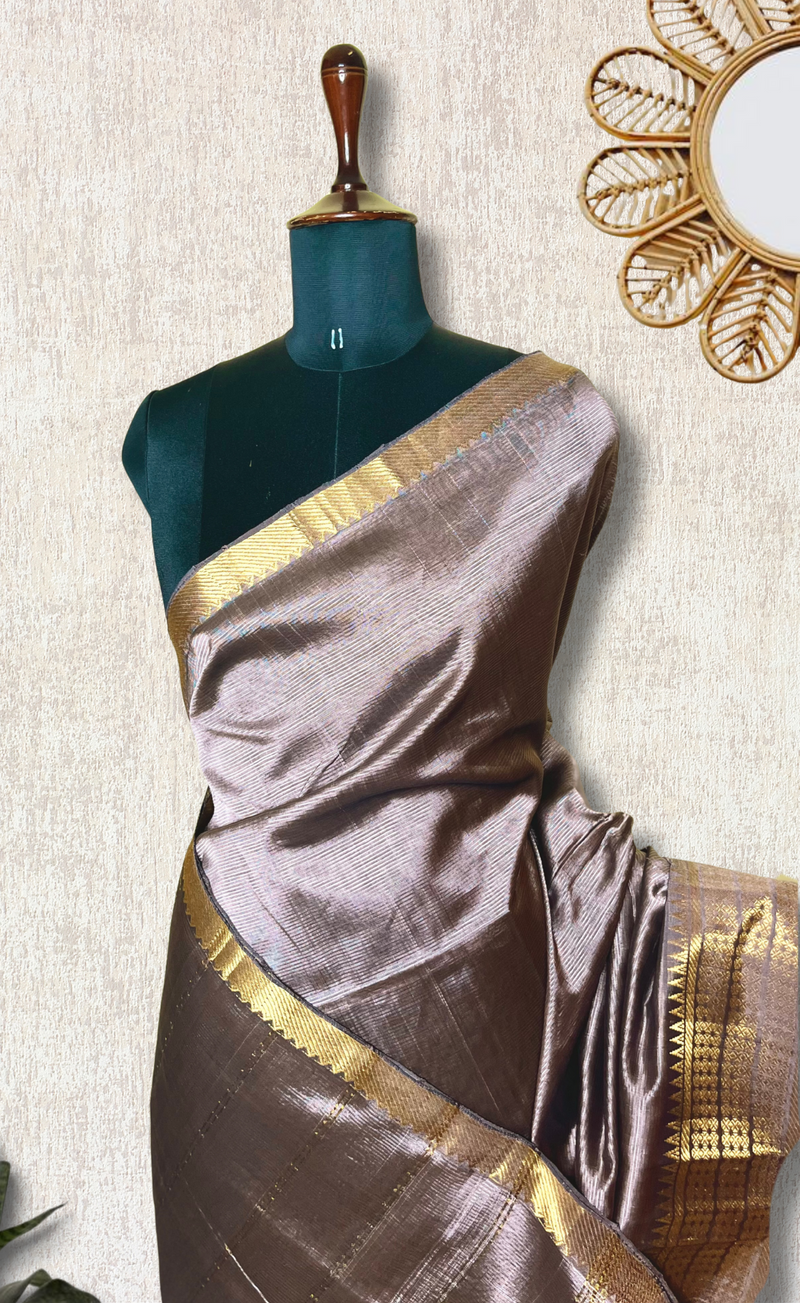 Handwoven Mangalgiri Silk Cotton Saree - Twilight + Gold