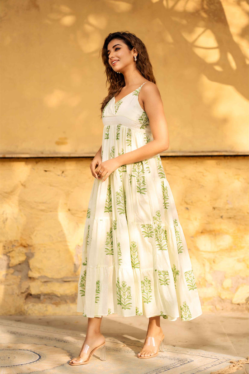 Neon Green Mughal Floral Strap Dress
