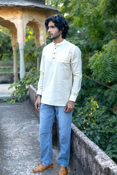 Off- White Cotton Short Kurta