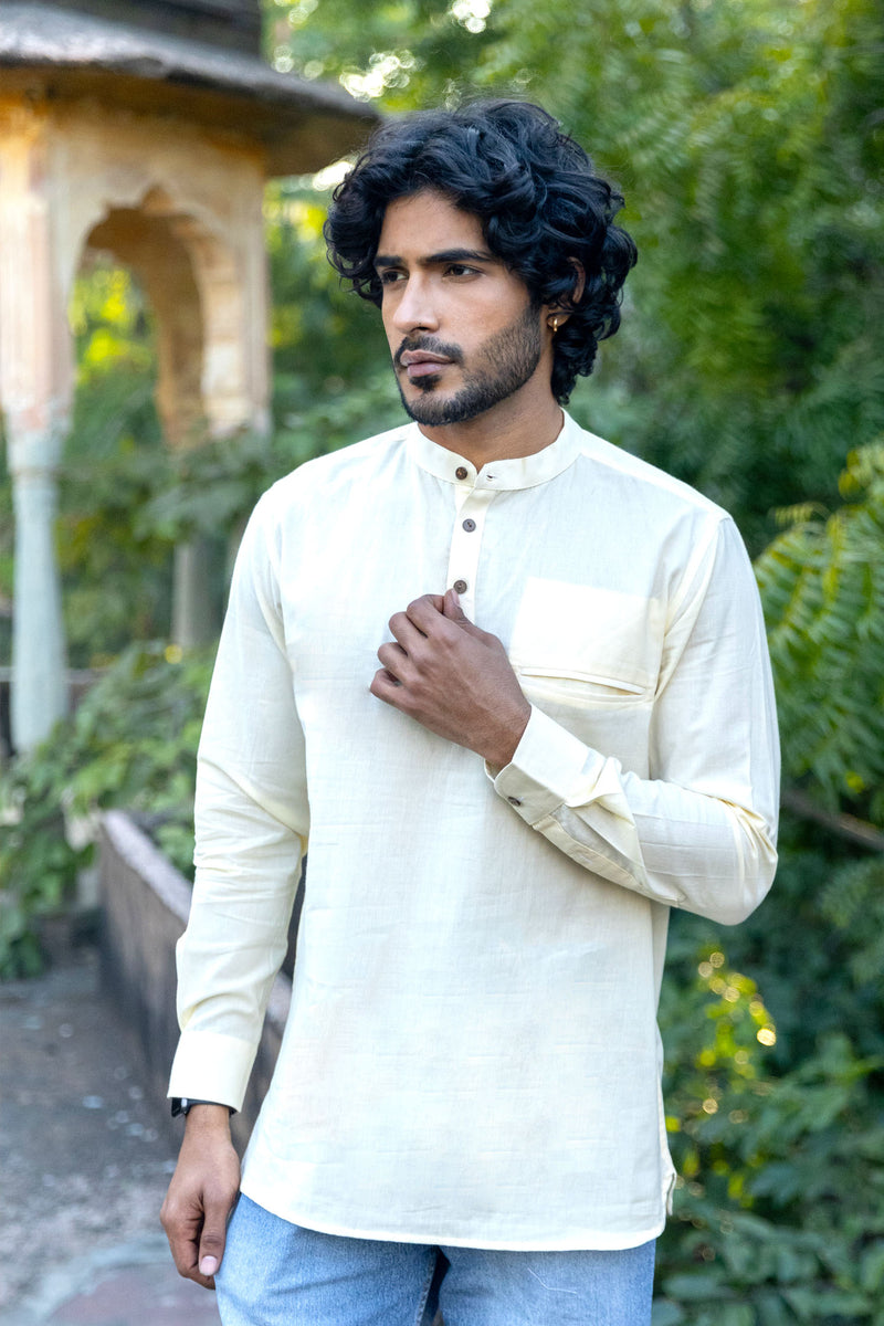 Off- White Cotton Short Kurta