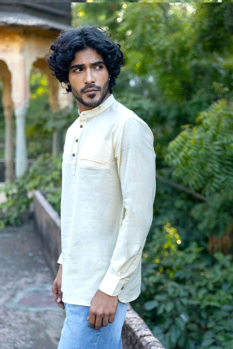 Off- White Cotton Short Kurta