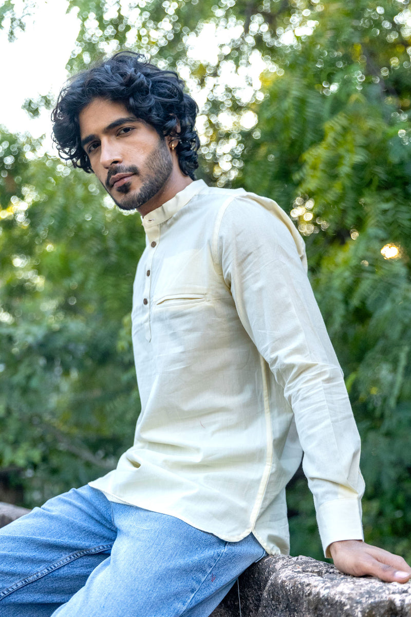 Beige Cotton Short Kurta