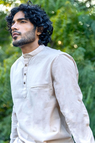 Beige Cotton Short Kurta