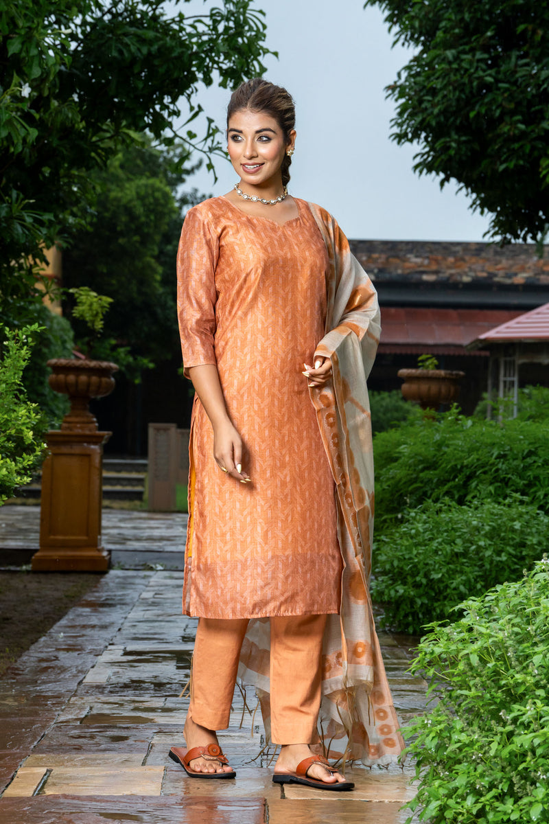 Mustard Diamond Chanderi Kurta Set