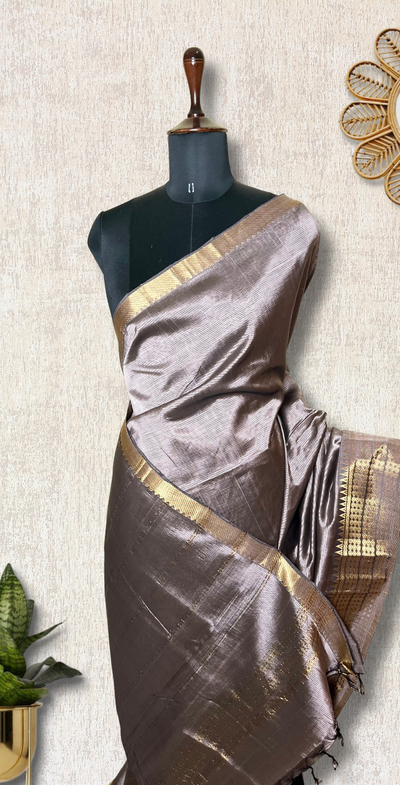 Handwoven Mangalgiri Silk Cotton Saree - Twilight + Gold