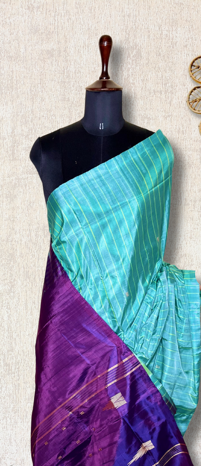 Handwoven Art Silk Saree -  Fountain Blue+ Vivid Violet