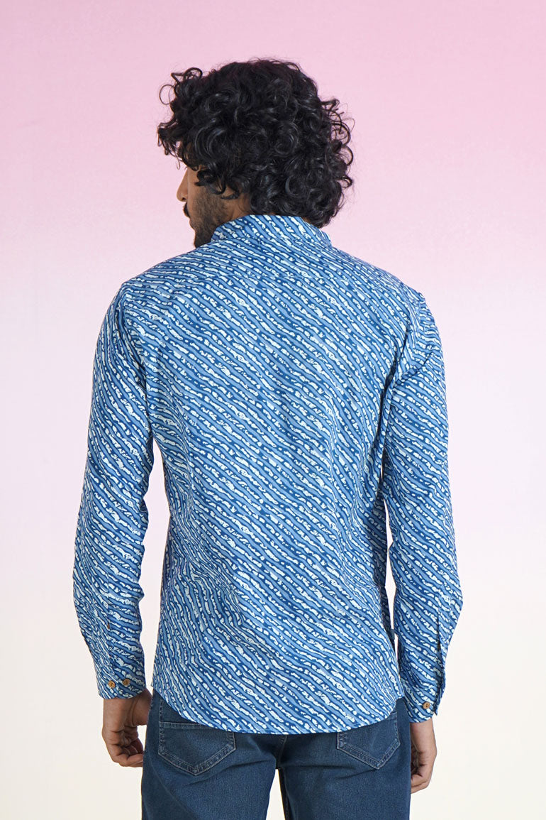 Blue Lehariya Full Sleeves Shirt