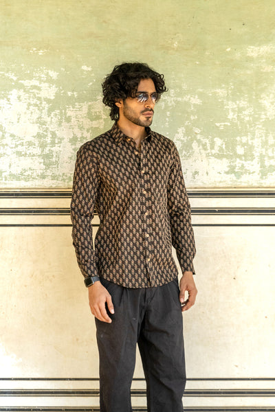 Black Ajrakh Paisley Buti Full Sleeve Shirt