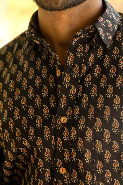 Black Ajrakh Paisley Buti Full Sleeve Shirt