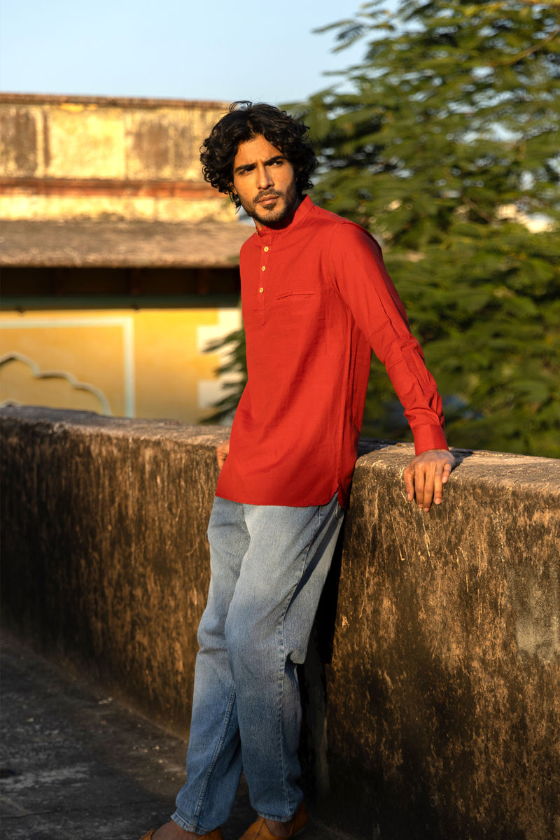 Maroon Cotton Short Kurta