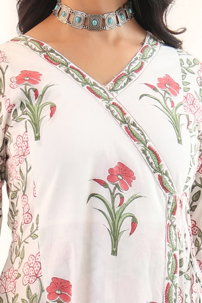 White Red Mughal Floral Buta Anarkali Dress
