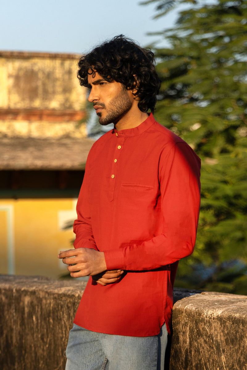 Maroon Cotton Short Kurta