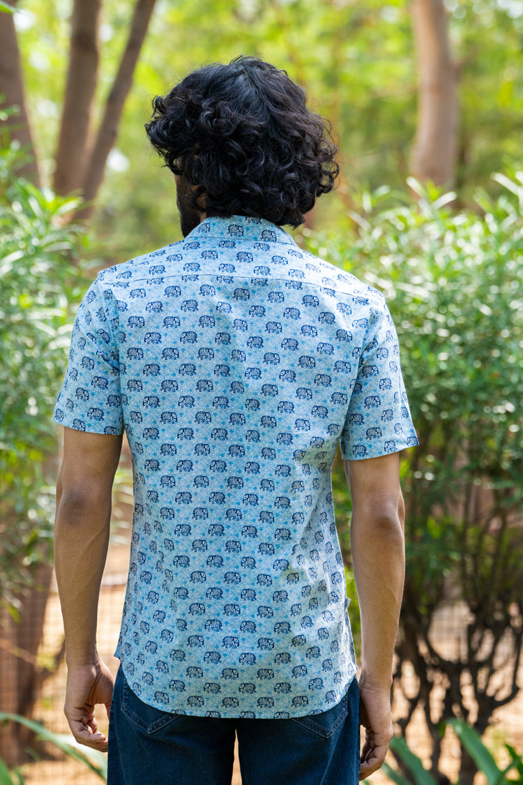 Blue Elephant Safari Half Sleeve Shirt