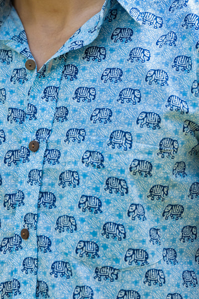 Blue Elephant Safari Half Sleeve Shirt
