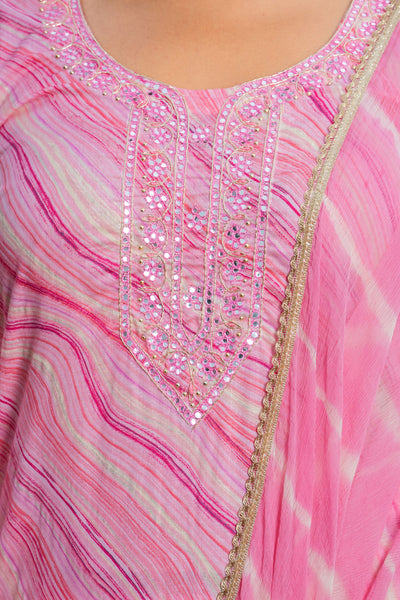 Pink Multi Lehariya Necklace Kurta Set