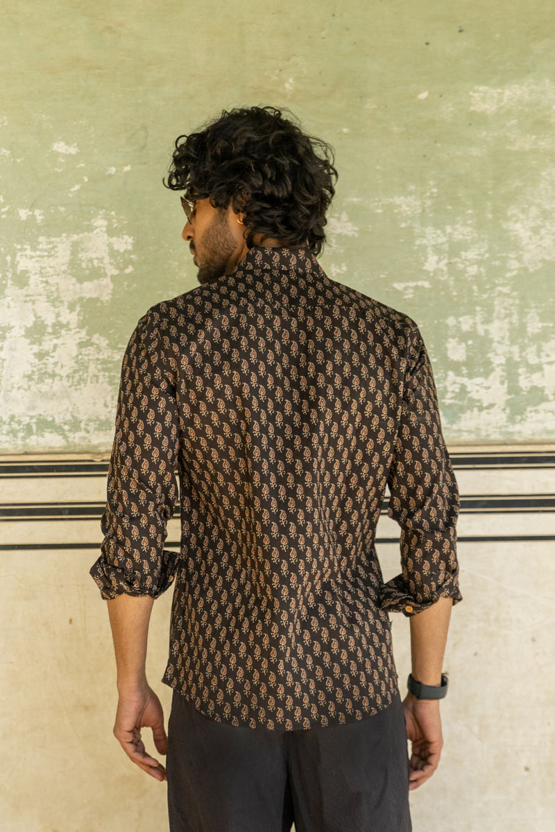 Black Ajrakh Paisley Buti Full Sleeve Shirt