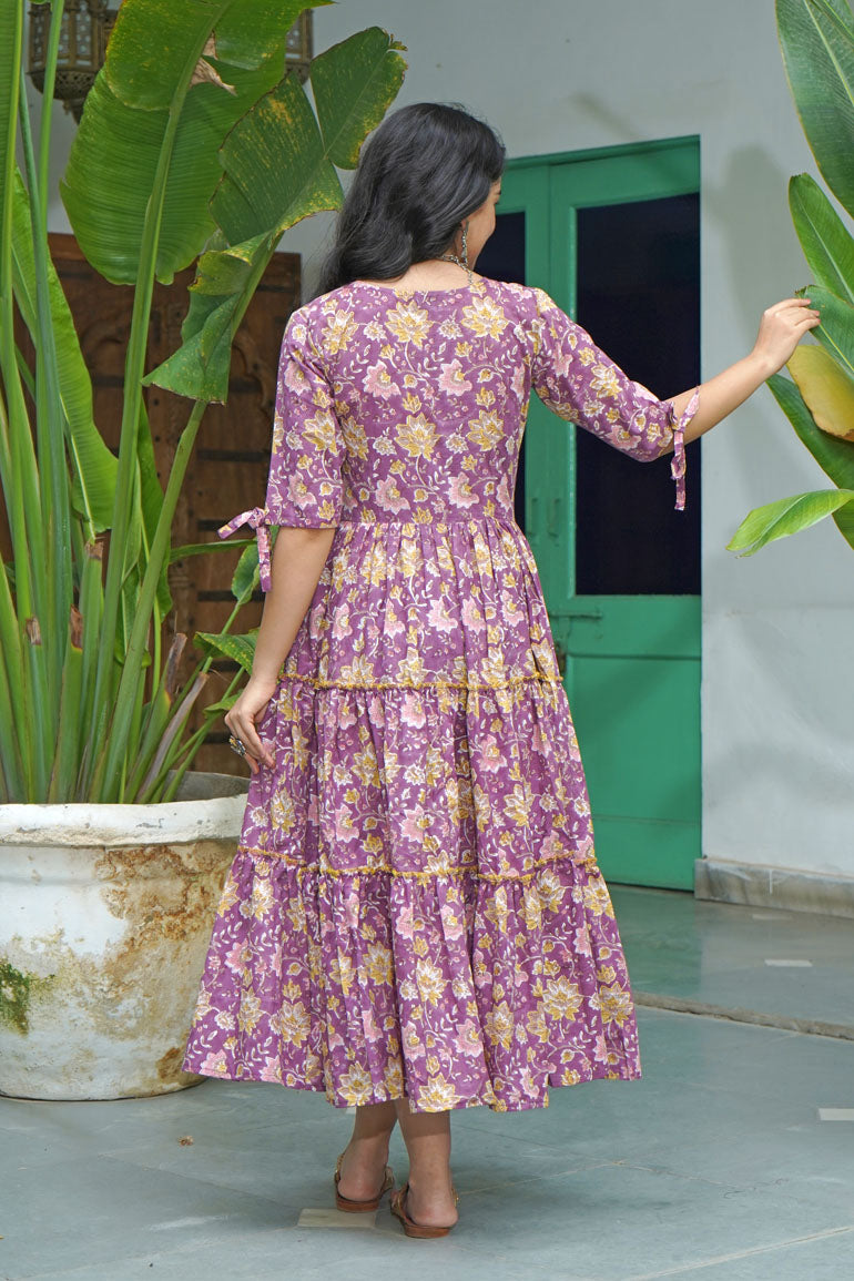 Purple Floral Midi Dress