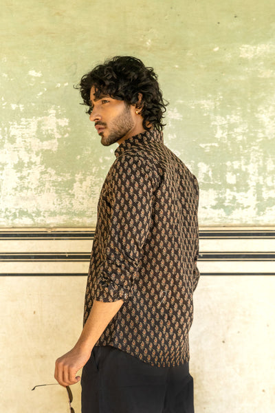 Black Ajrakh Paisley Buti Full Sleeve Shirt