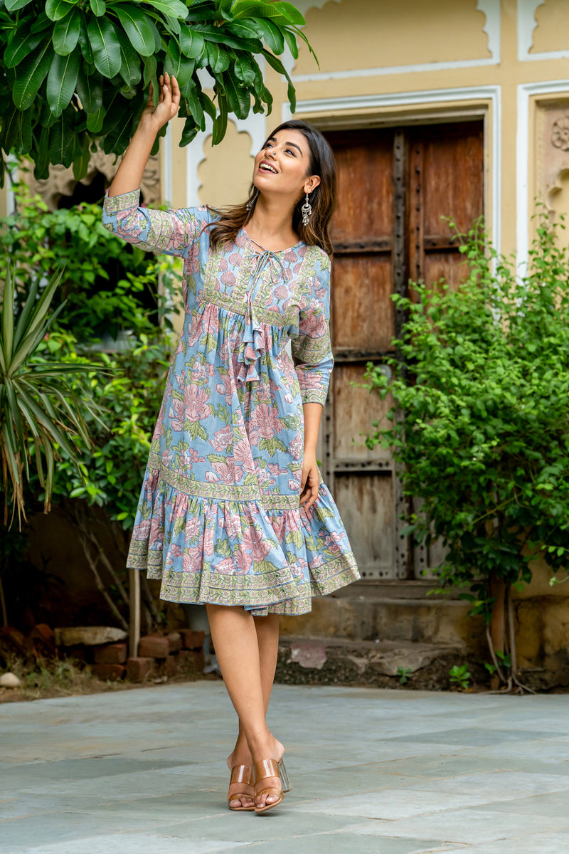 Tarini Blue Pink Midi Dress