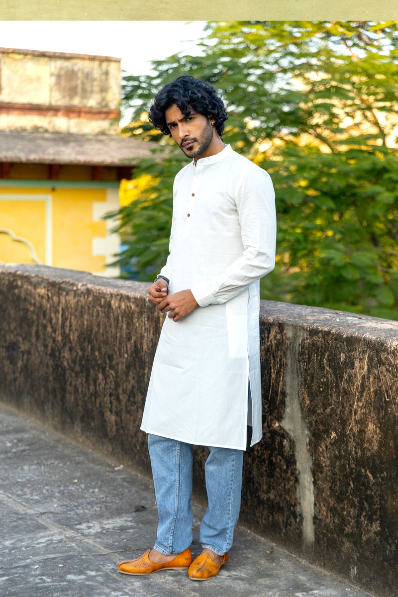 White Cotton Long Kurta