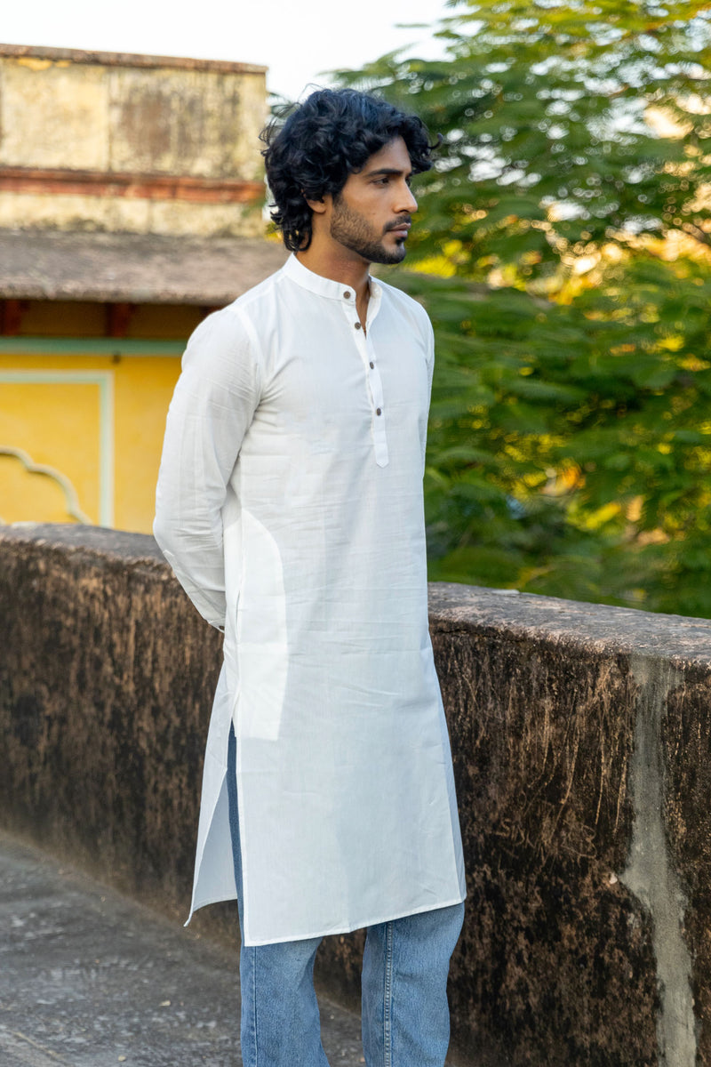 White Cotton Long Kurta