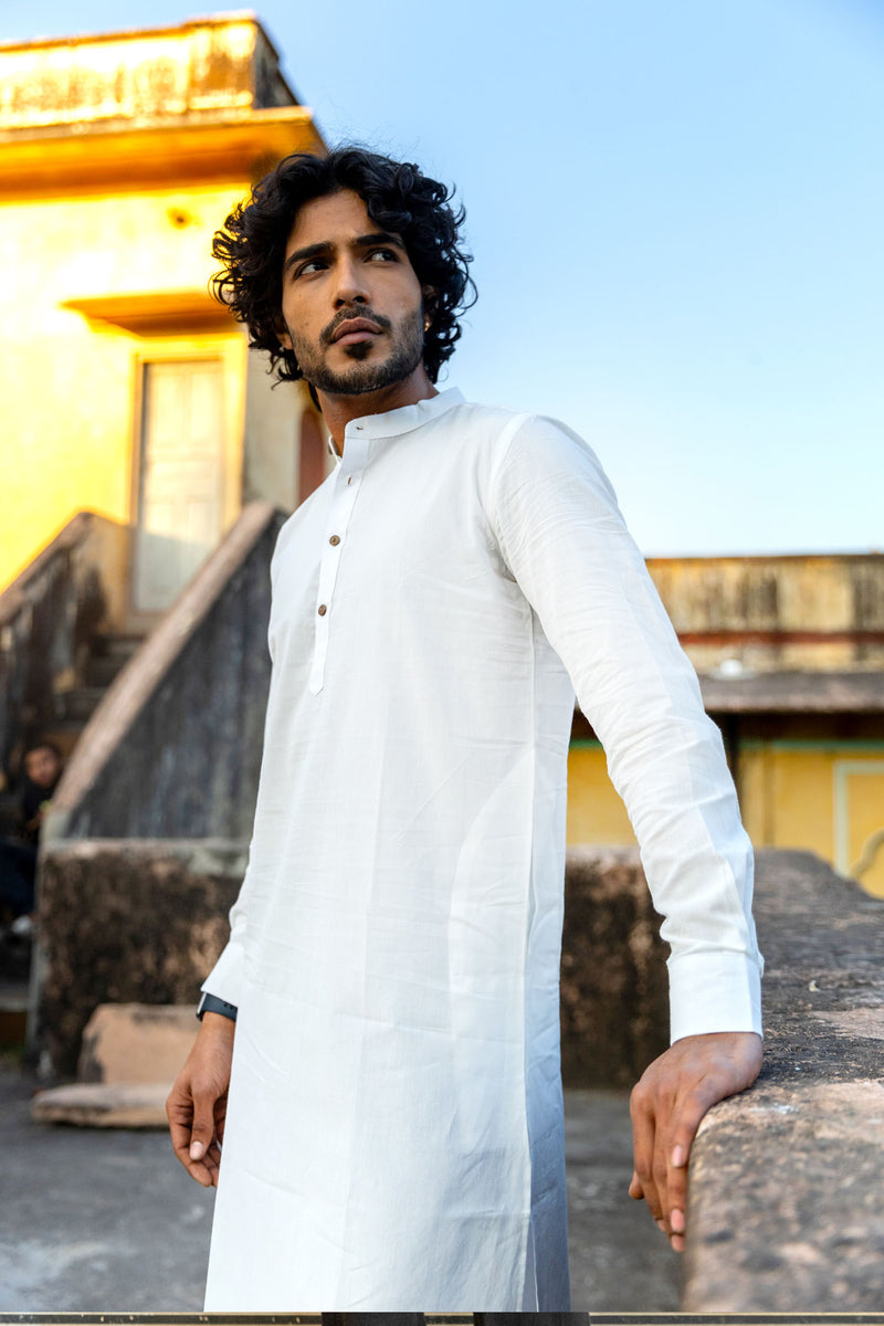 White Cotton Long Kurta