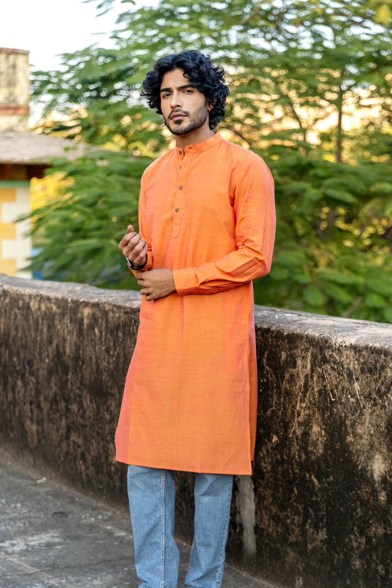 Orange Cotton Long Kurta