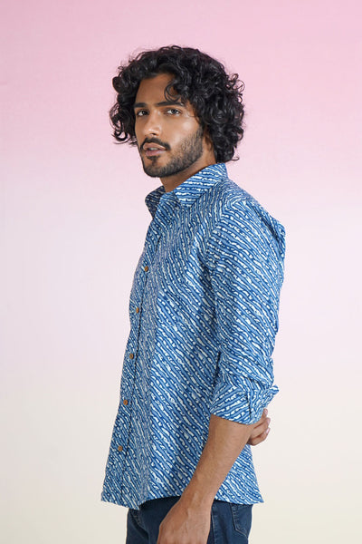 Blue Lehariya Full Sleeves Shirt