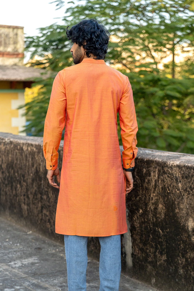 Orange Cotton Long Kurta