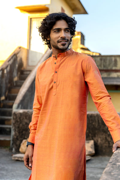 Orange Cotton Long Kurta