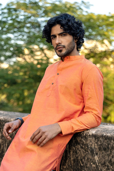 Orange Cotton Long Kurta