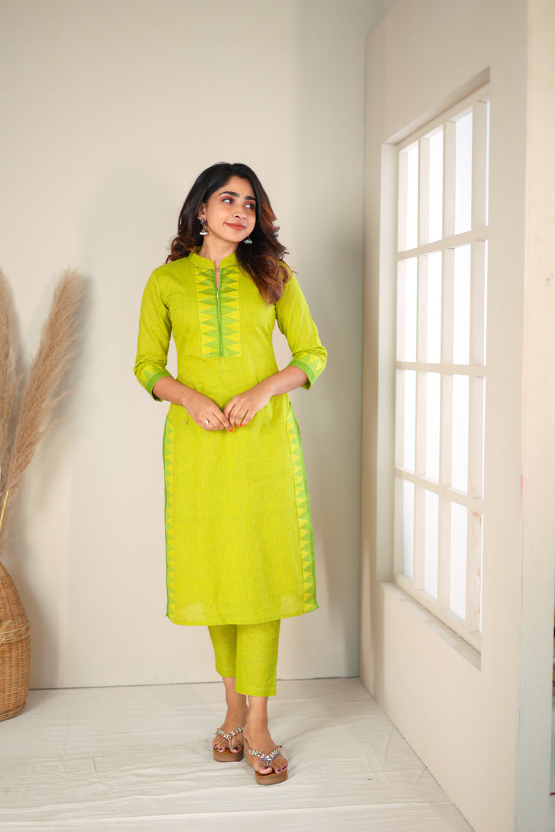 Rithi Lemon Yellow & Green Kurti Set