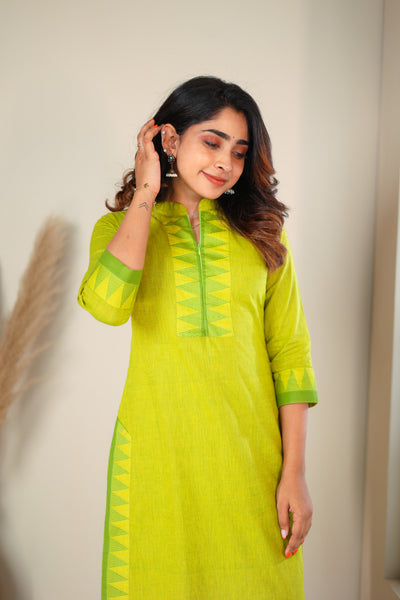 Rithi Lemon Yellow & Green Kurti Set