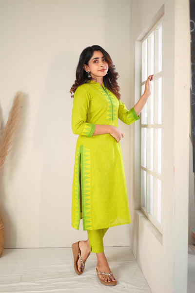 Rithi Lemon Yellow & Green Kurti Set