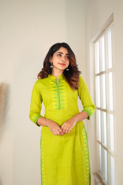 Rithi Lemon Yellow & Green Kurti Set