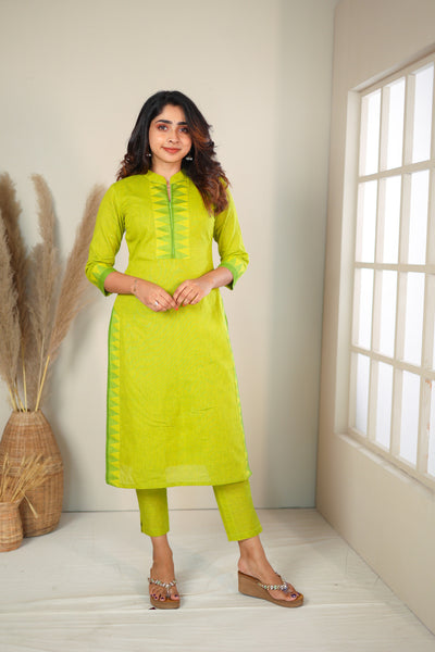 Rithi Lemon Yellow & Green Kurti Set