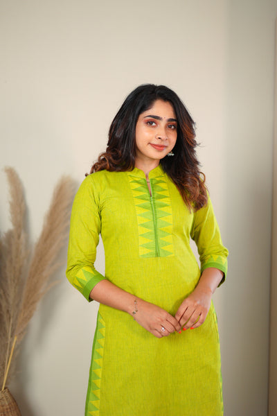 Rithi Lemon Yellow & Green Kurti Set