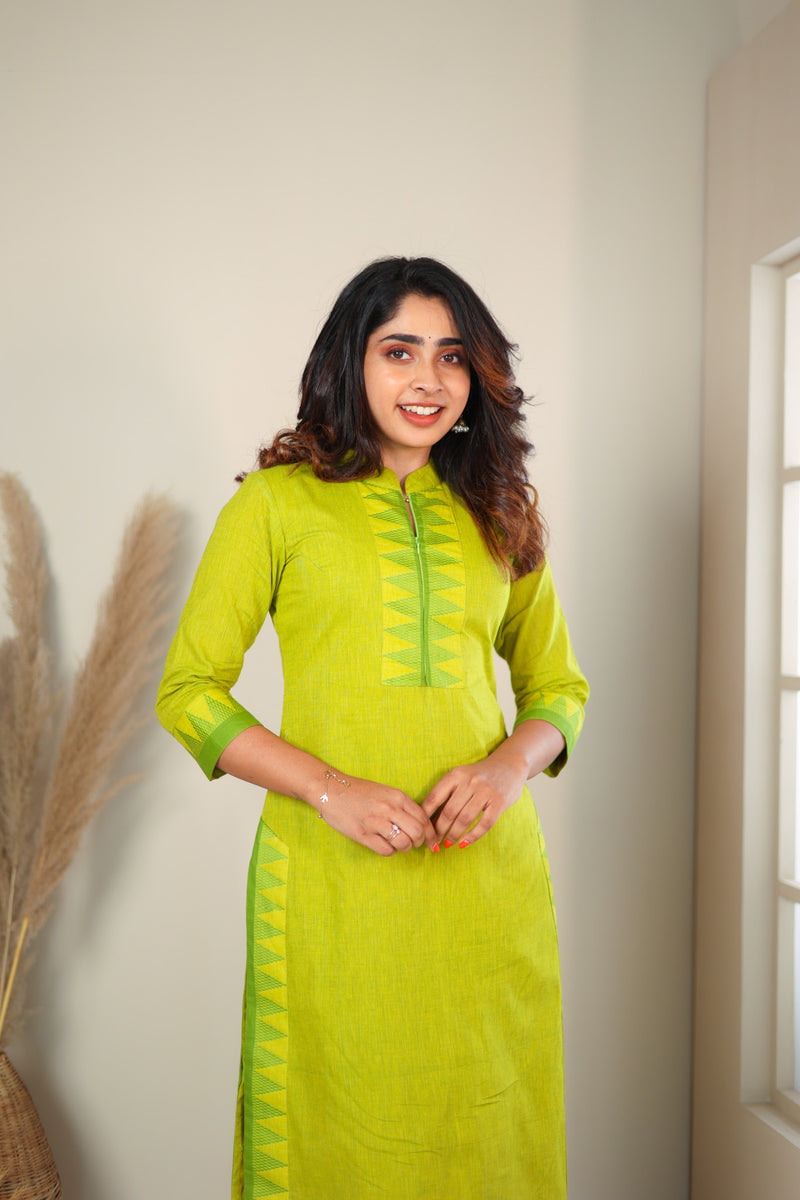 Rithi Lemon Yellow & Green Kurti Set