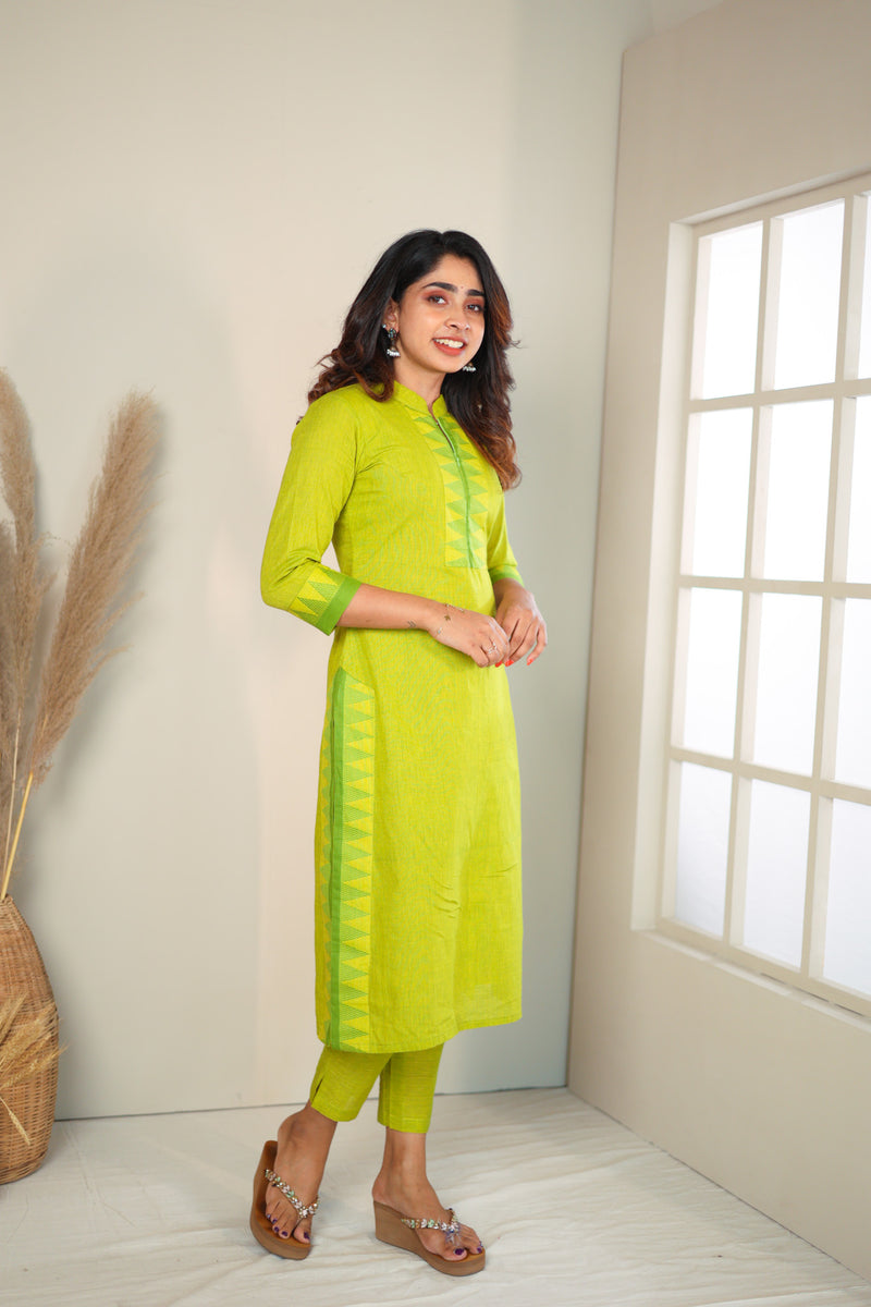 Rithi Lemon Yellow & Green Kurti Set