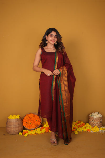 Tarika Maroon Kurti Set - Maroon Dupatta