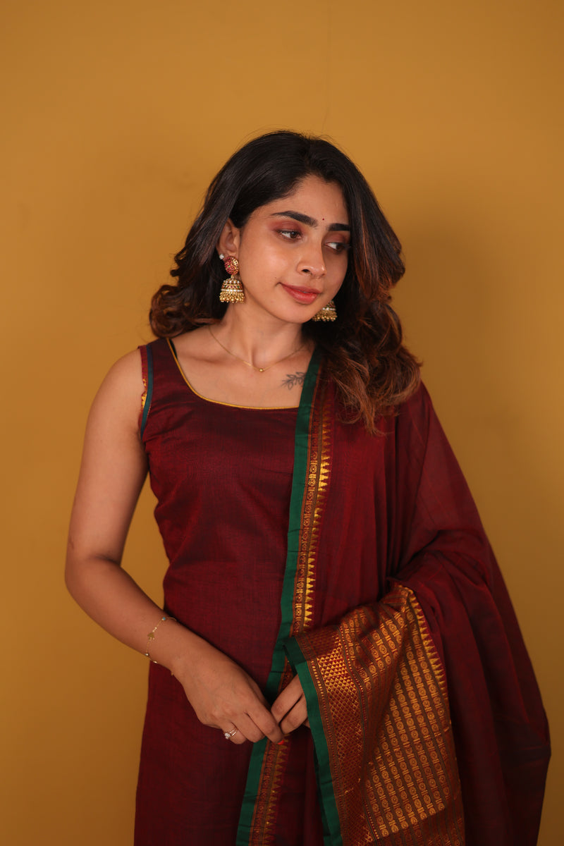 Tarika Maroon Kurti Set - Maroon Dupatta