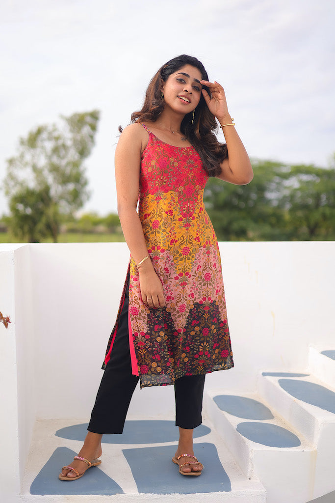 Anugraha Multicolor Sapghetti Strap Kurti