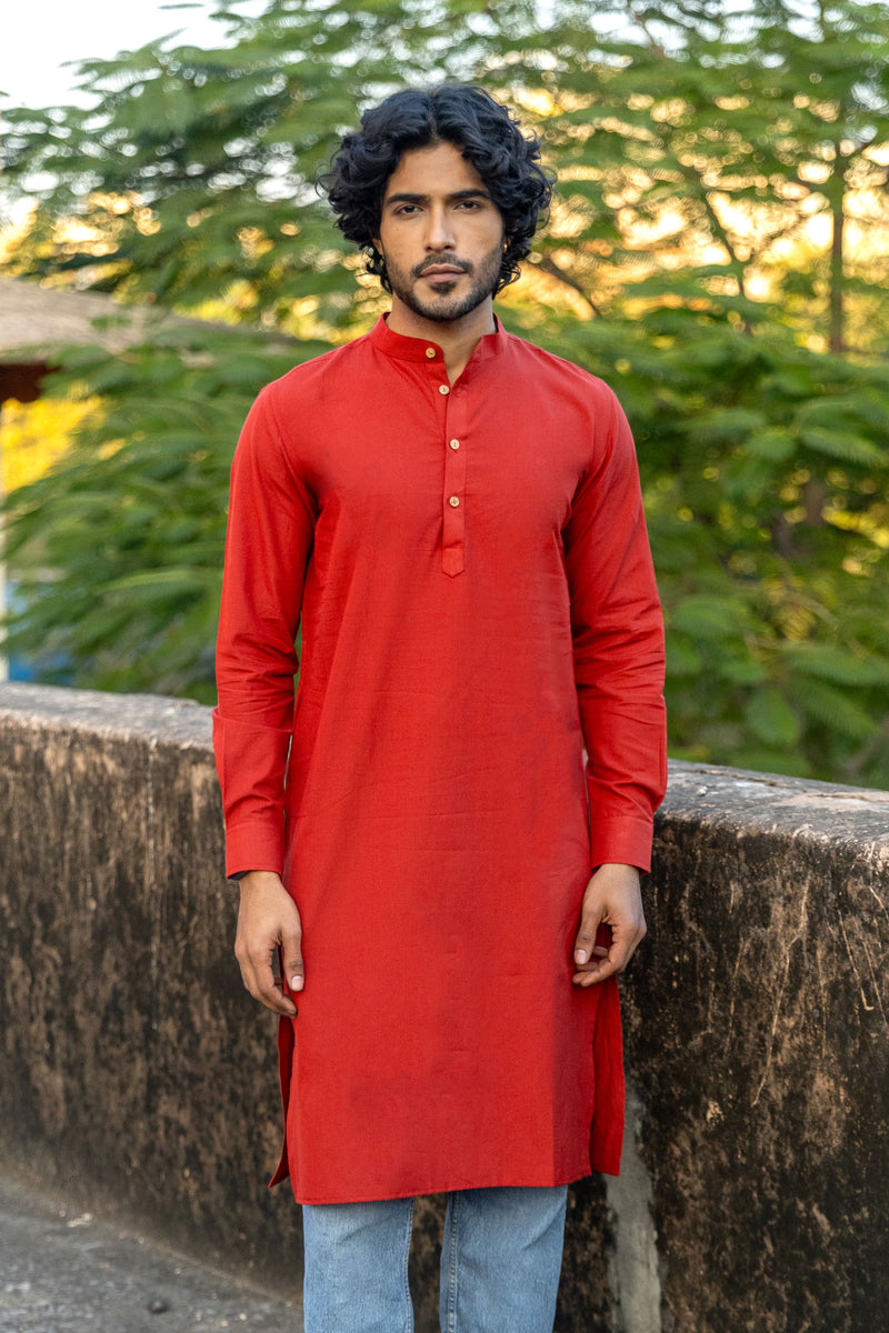 Maroon Cotton Long Kurta