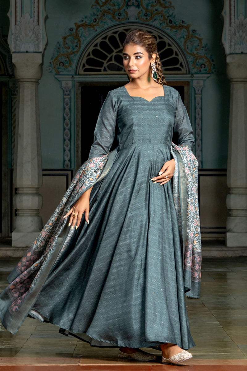 Green Tussar Buti Dress with Dupatta