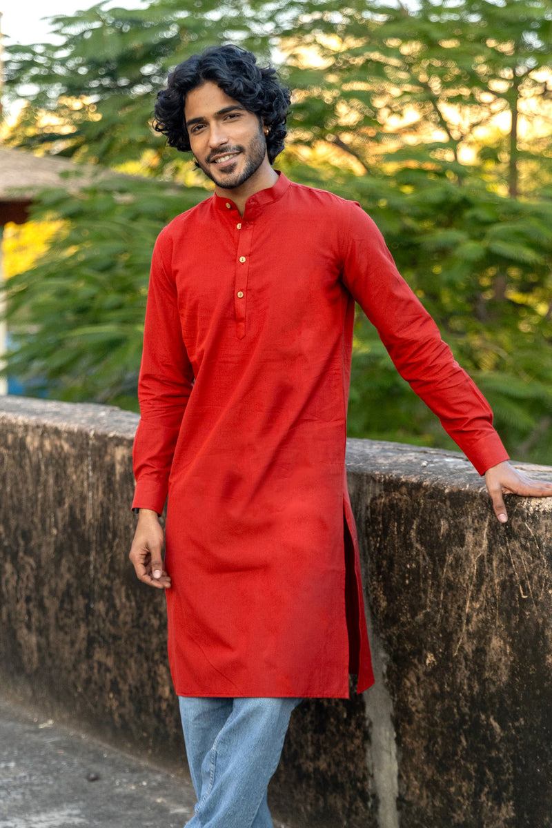 Maroon Cotton Long Kurta