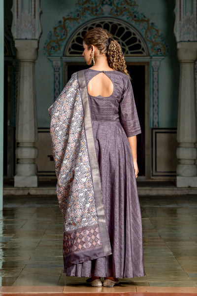 Brown Tussar Buti Dress with Dupatta