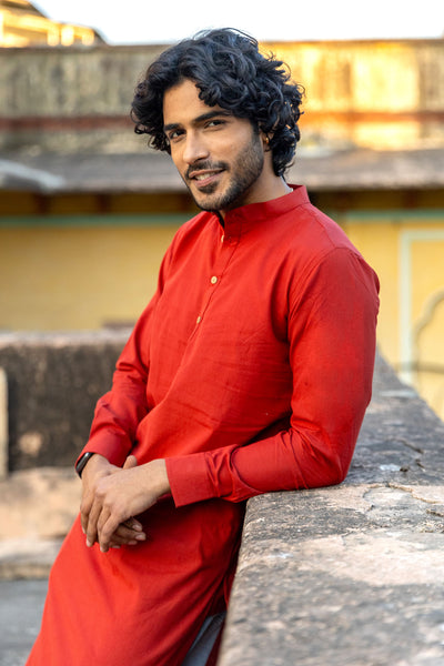 Maroon Cotton Long Kurta