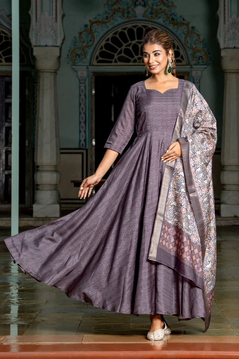 Brown Tussar Buti Dress with Dupatta