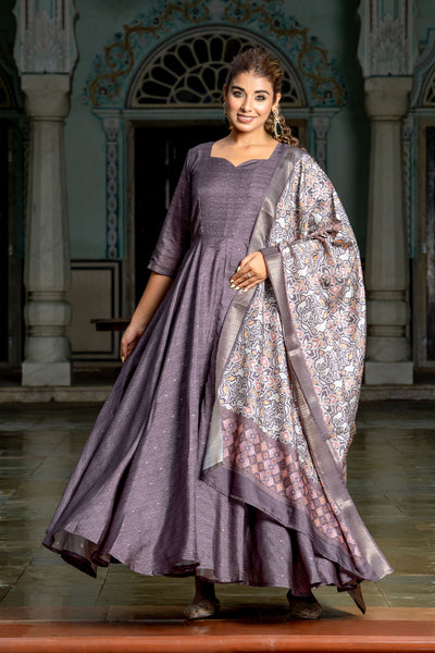 Brown Tussar Buti Dress with Dupatta