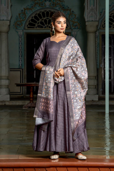 Brown Tussar Buti Dress with Dupatta